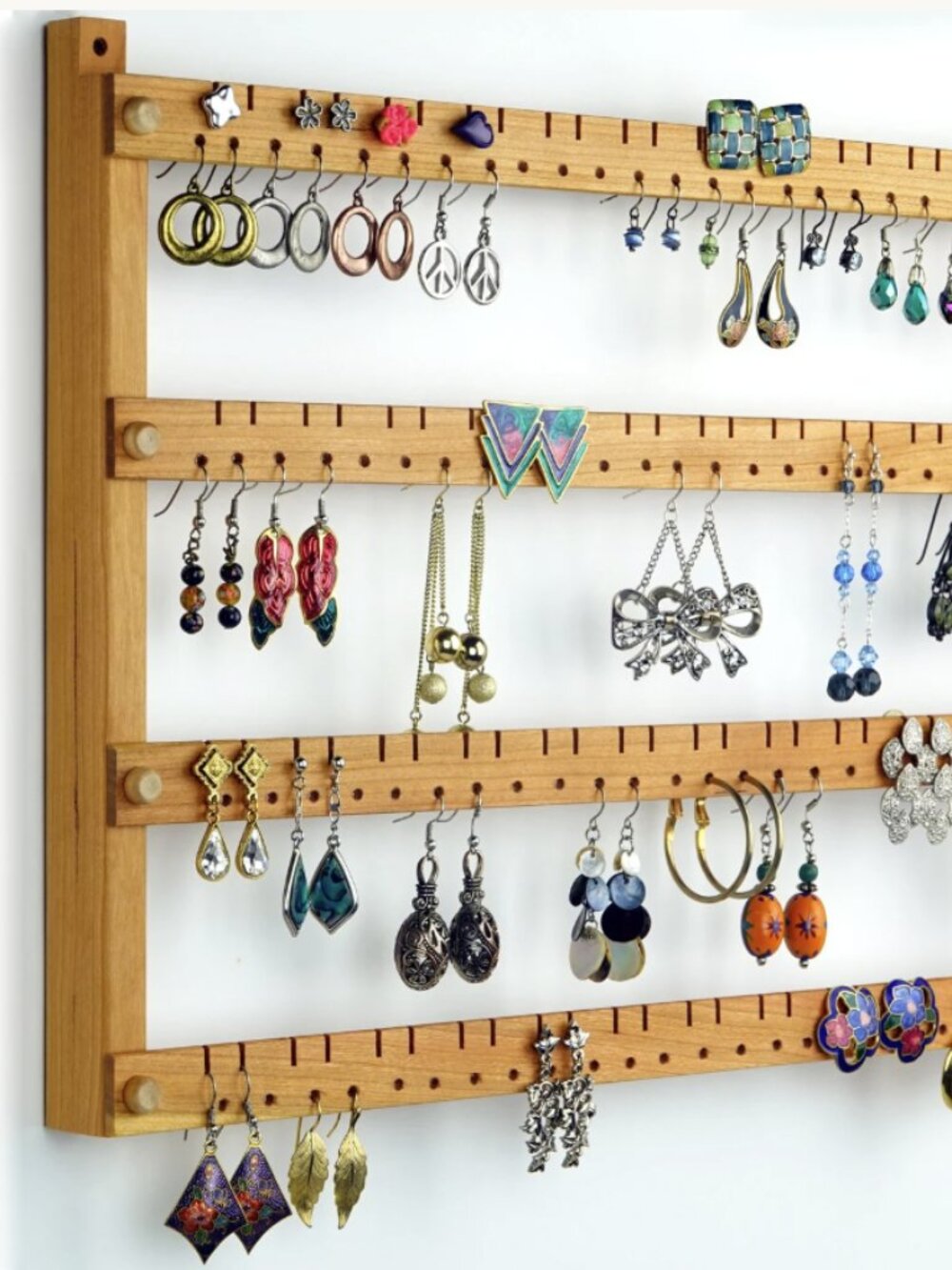 WALL MOUNT CHERRY WOOD EARRINGS HOLDER DISPLAY FOR 96 PAIRS NWOT